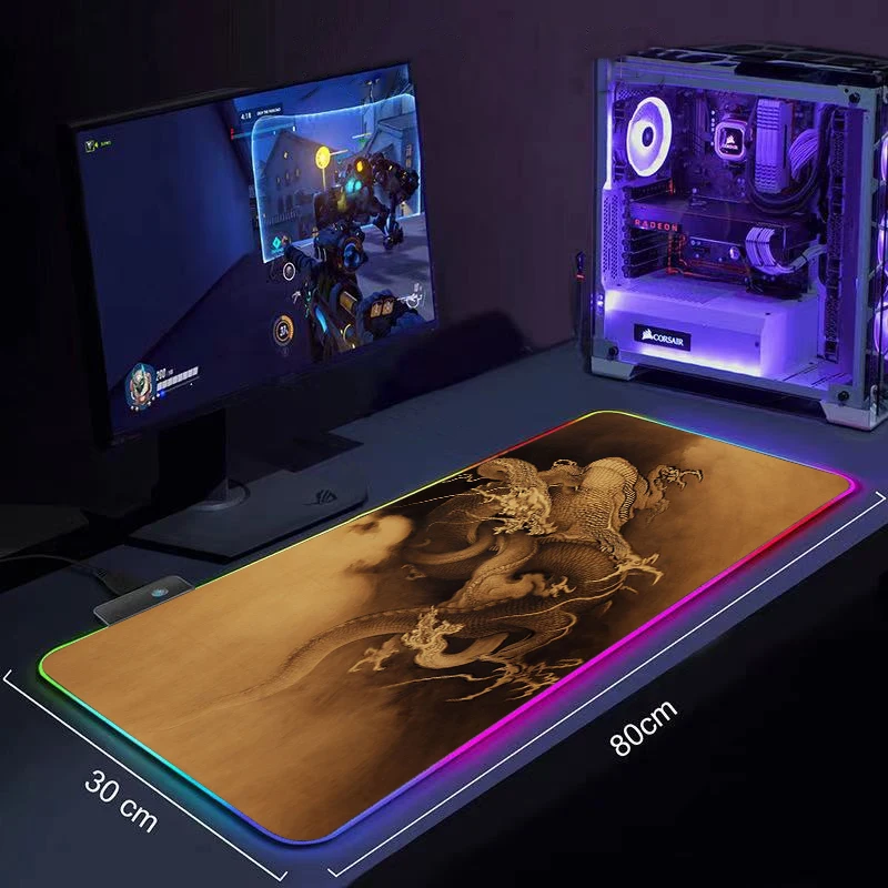 

Chinese dragon Gaming Mouse Pad Large Anime Mousepad RGB Computer Mouse Pad Gamer Mause Pad LED Backlit Mat Keyboard Desk Mat