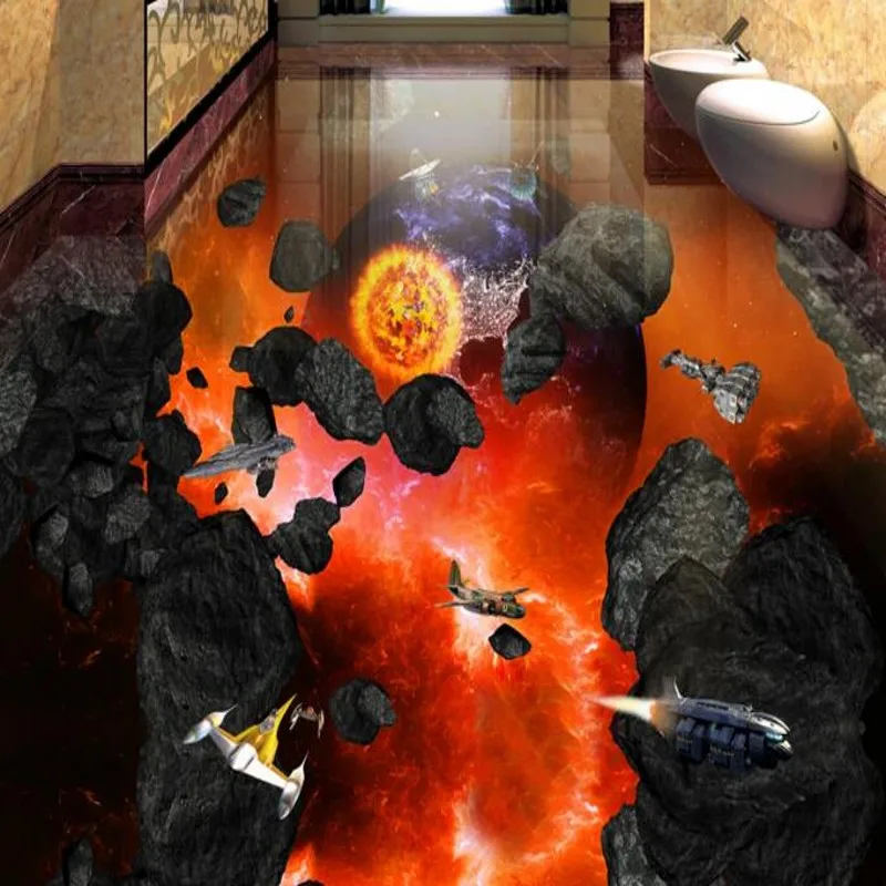 BEIBEHANG 3D custom floor posted meteorite hit earth bathroom living room bedroom wearable tiles decorative painting | Обустройство