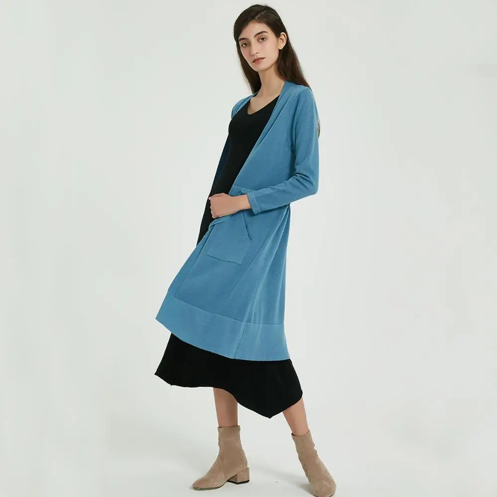 Wixra Women Solid Knitted Long Cardigan Sweater Autumn Winter Casual Lace-up Sleeve Pockets Knit Female Tops |