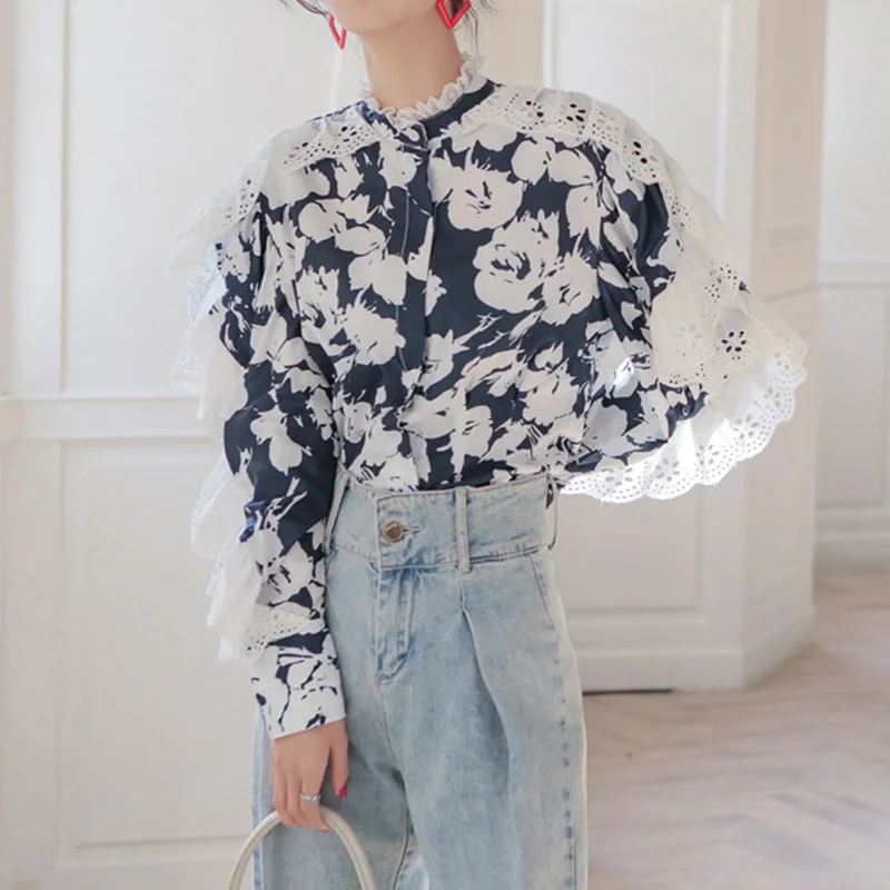 Модная ретро Лоскутная кружевная выдалбливающая Асимметричная женская рубашка