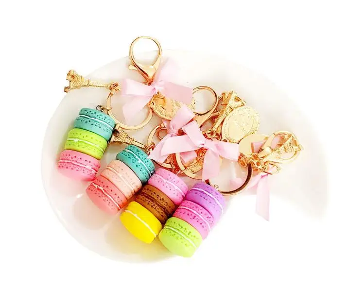 

Resin Macaron Cake Keychain Metal Eiffel Tower Bag Charm keyring Wedding Supplies Keychain Favors DHL Free Shipping