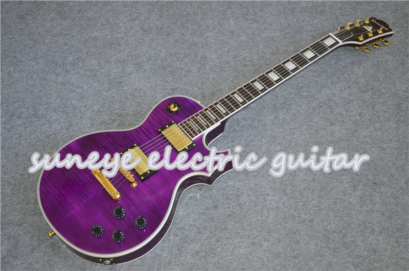 Фиолетовый Тигр огонь покрытие Электрогитары блок жемчужные инкрустированные