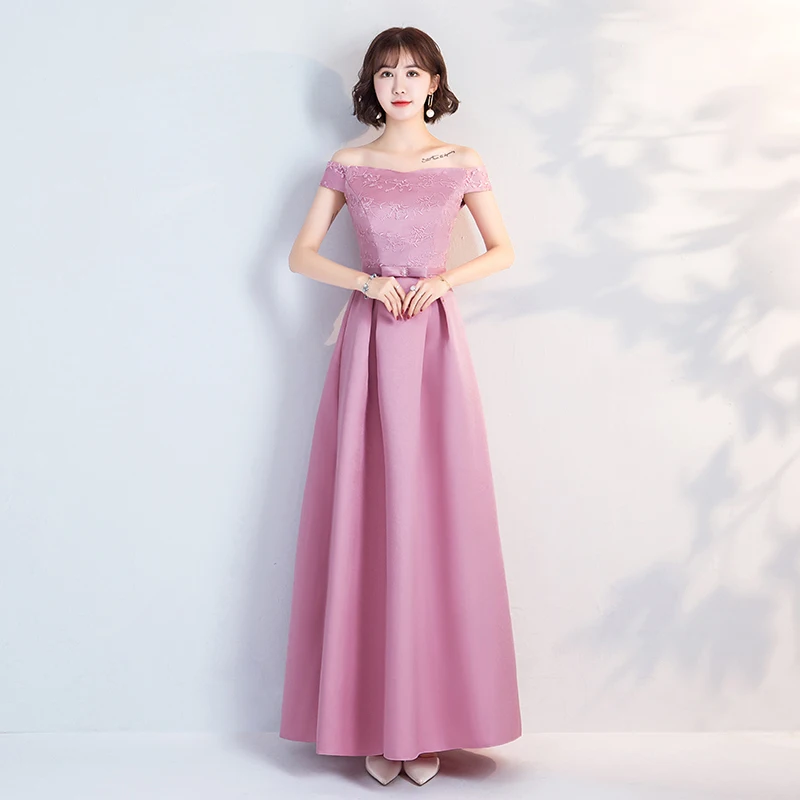 Трапециевидные длинные платья из тафты с круглым вырезом для свадебной