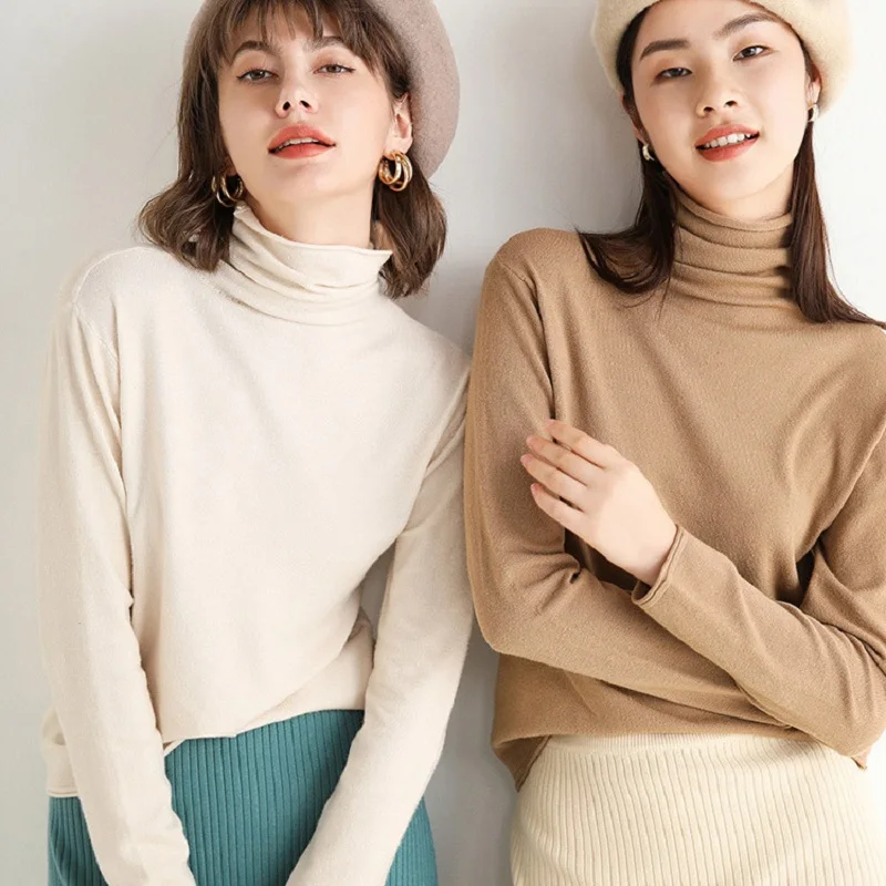 

2020 Autumn New knit Sweater Women's Heap Collar Sweater Women's Curling Turtleneck Bottom Shirt Korean Pullovers sweater women