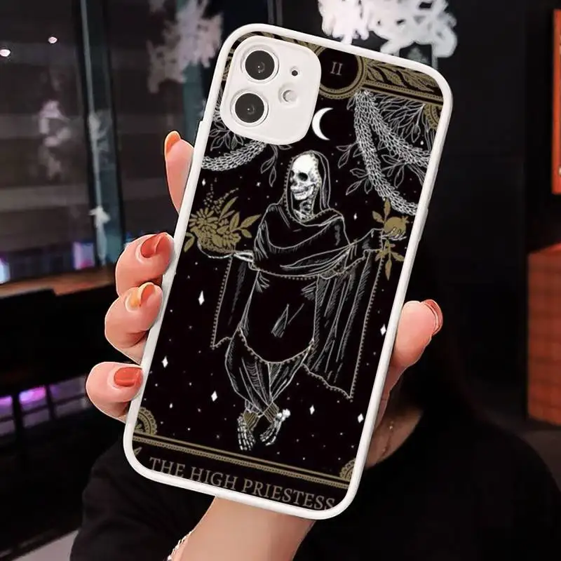 

Tarot Constellation Skeleton Phone Case Matte transparent For White iPhone 12 Mini 11 Pro XR XS Max 7 8 Plus X Back Cover