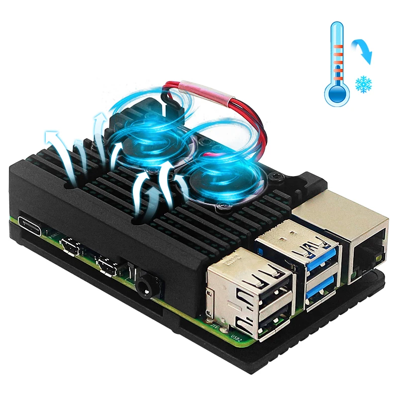 Чехол для Raspberry Pi 4 из алюминиевого сплава с двойным вентилятором/пассивным