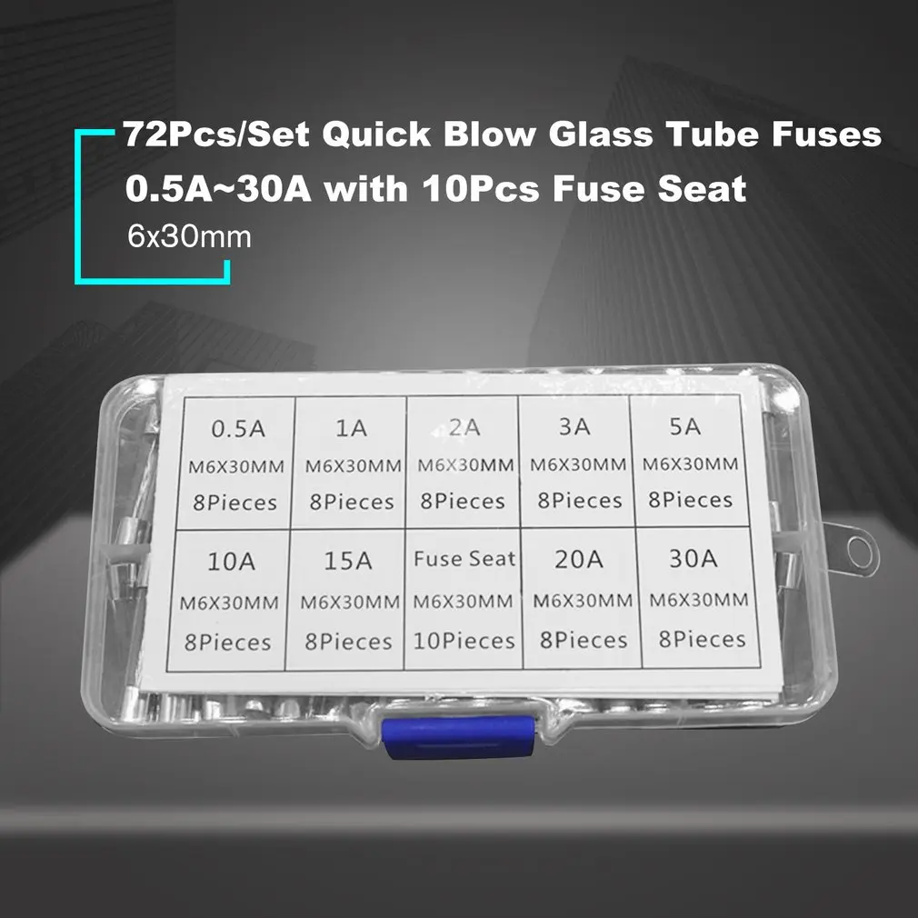 20/72/250PCS 6x30mm Fast Blow Fuse Glass Tube Assorted Mixed Kit Insurance 1A/2A/3A/5A/10A/15A/20A dropship | Строительство и