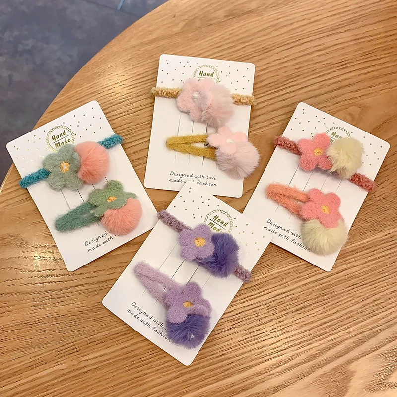

2Pcs Children's Hairpin Baby Bb Clip Cute Flower Hair Rope Hair Pin Girl Kids Hair Accessories Set Barrettes Hair Styling Tool