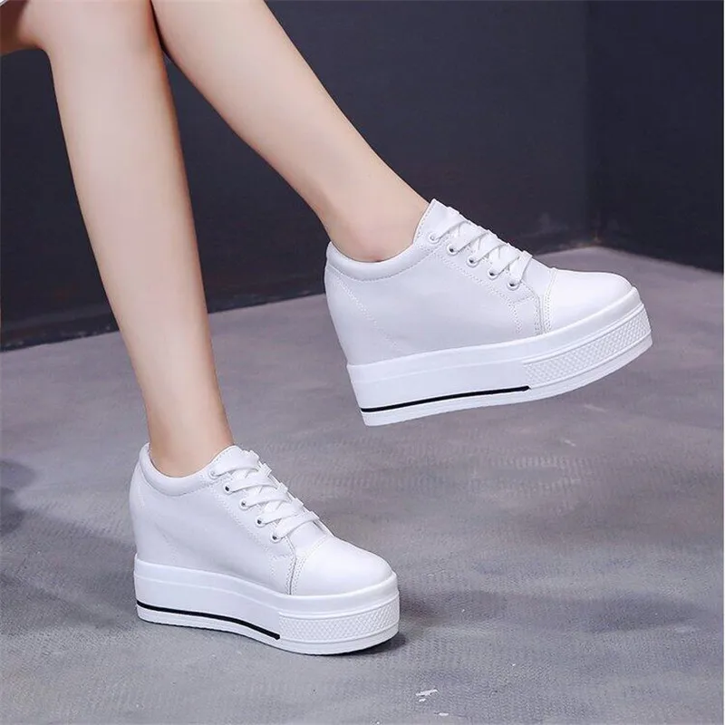 

2019 New Spring Wedge Heels Lace up sneakers Casual Shoes Woman canvas shoes Women's High For Women Vulcanized shoes L510