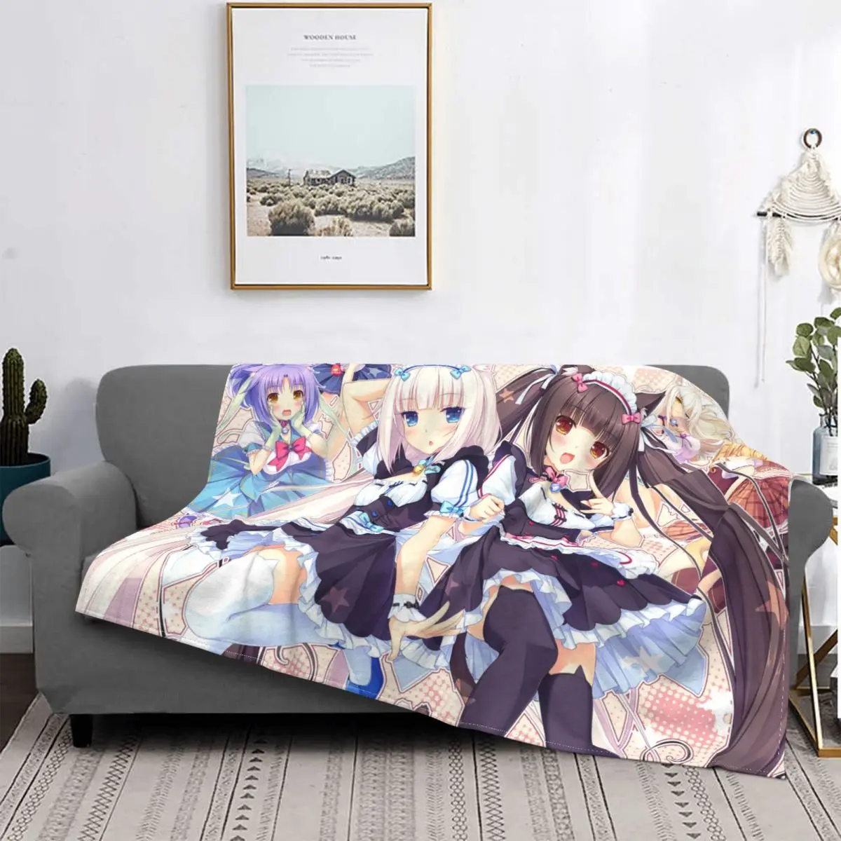 Nekopara Chocola ванильное вязаное одеяло s аниме кавайное гибридное пушистое покрывало