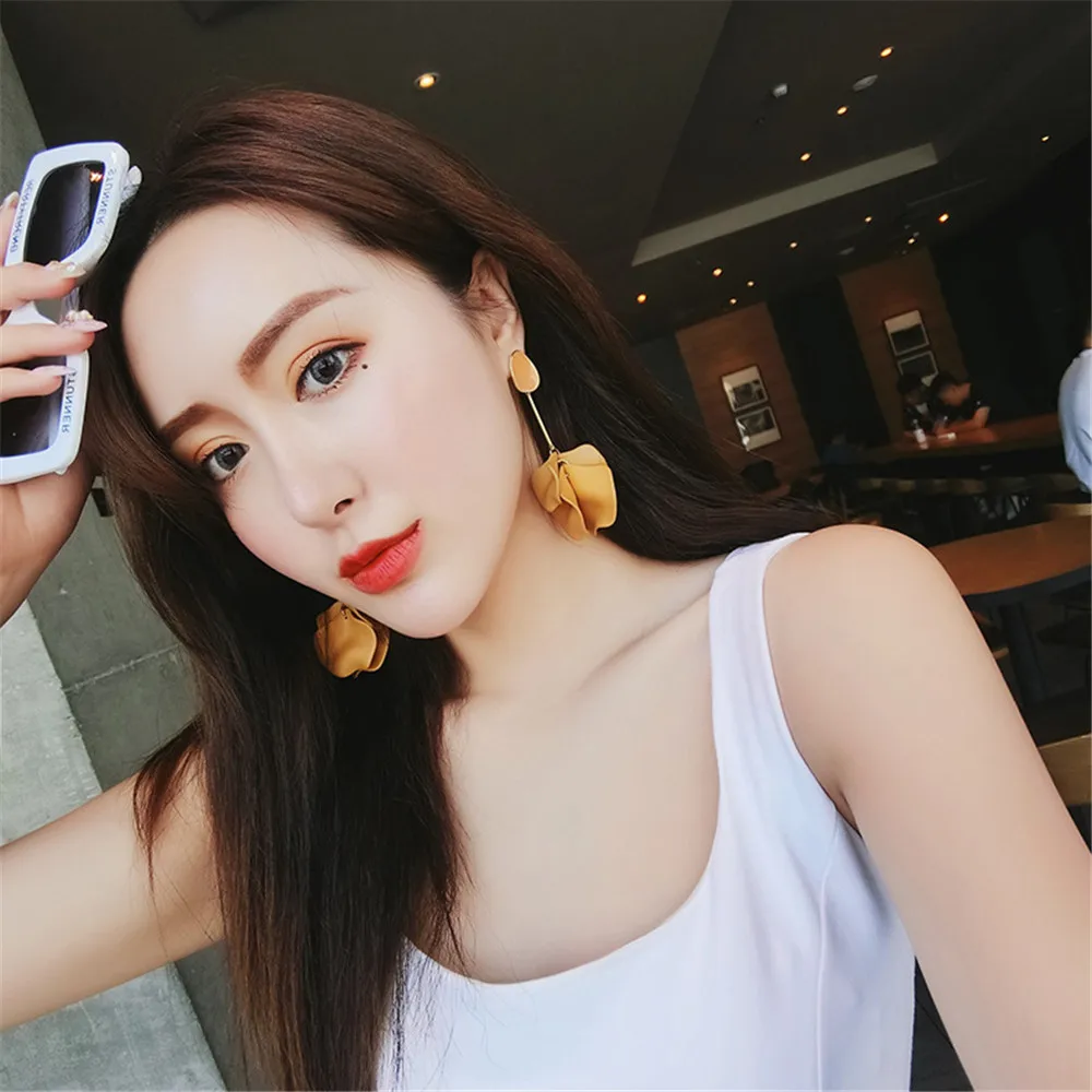 Женские серьги с акриловыми лепестками длинные масляными каплями 2019 | Украшения