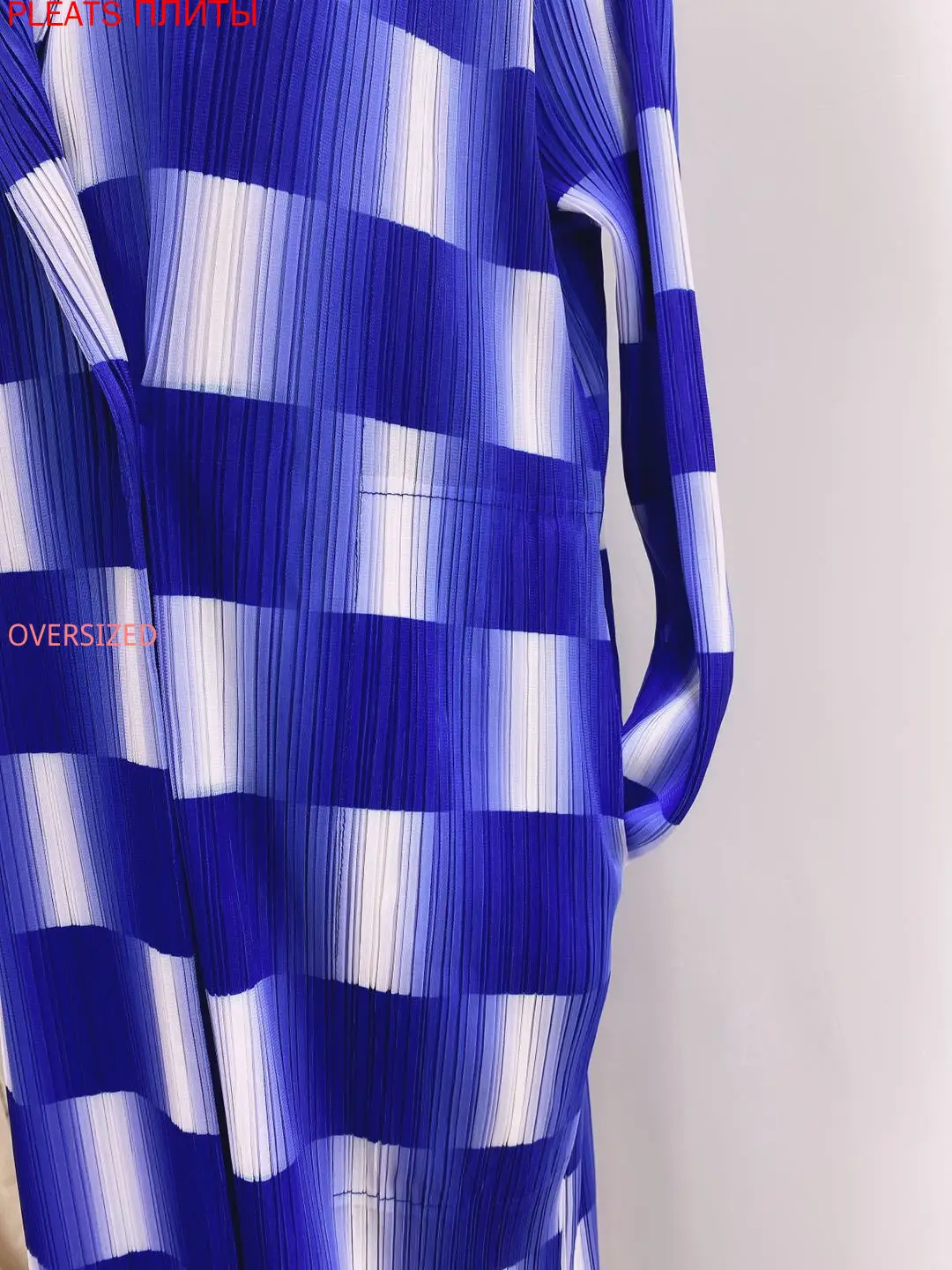 

Miyake Fold Autumn New Color Matching Windbreaker Loose Large Size Thin Mid-length Trench Coat Pleats Abrigo Mujer