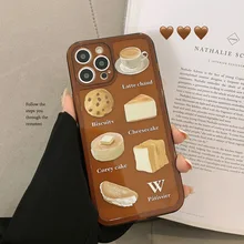 Retro french Dessert coffee art Phone Case For iPhone 13 12 11 Pro Max Xs Max Xr 7 8 Plus 7Plus Lens Protection Case Cute Cover