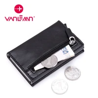 id card holder men wallet thin slim wallets women leather coin purse small high quality vintage metal rfid credit card holders