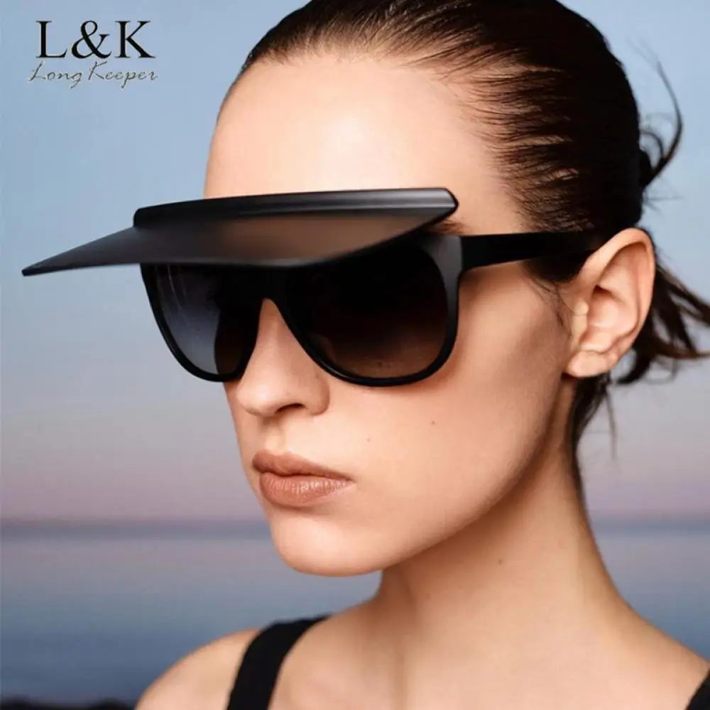 

Fashion Shield Visor Flip Up Sunglasses Women Men Black Oversized Shades Summer Travel Sun Glasses Female Large Square Eyewears