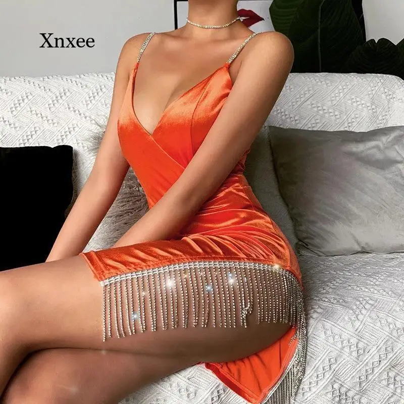 

Женское облегающее мини-платье без рукавов, с кристаллами, бриллиантами и кисточками