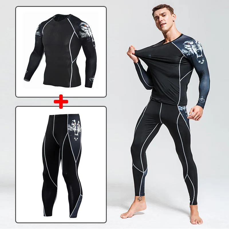 Мужская спортивная компрессионная футболка штаны костюмы наборы для бега