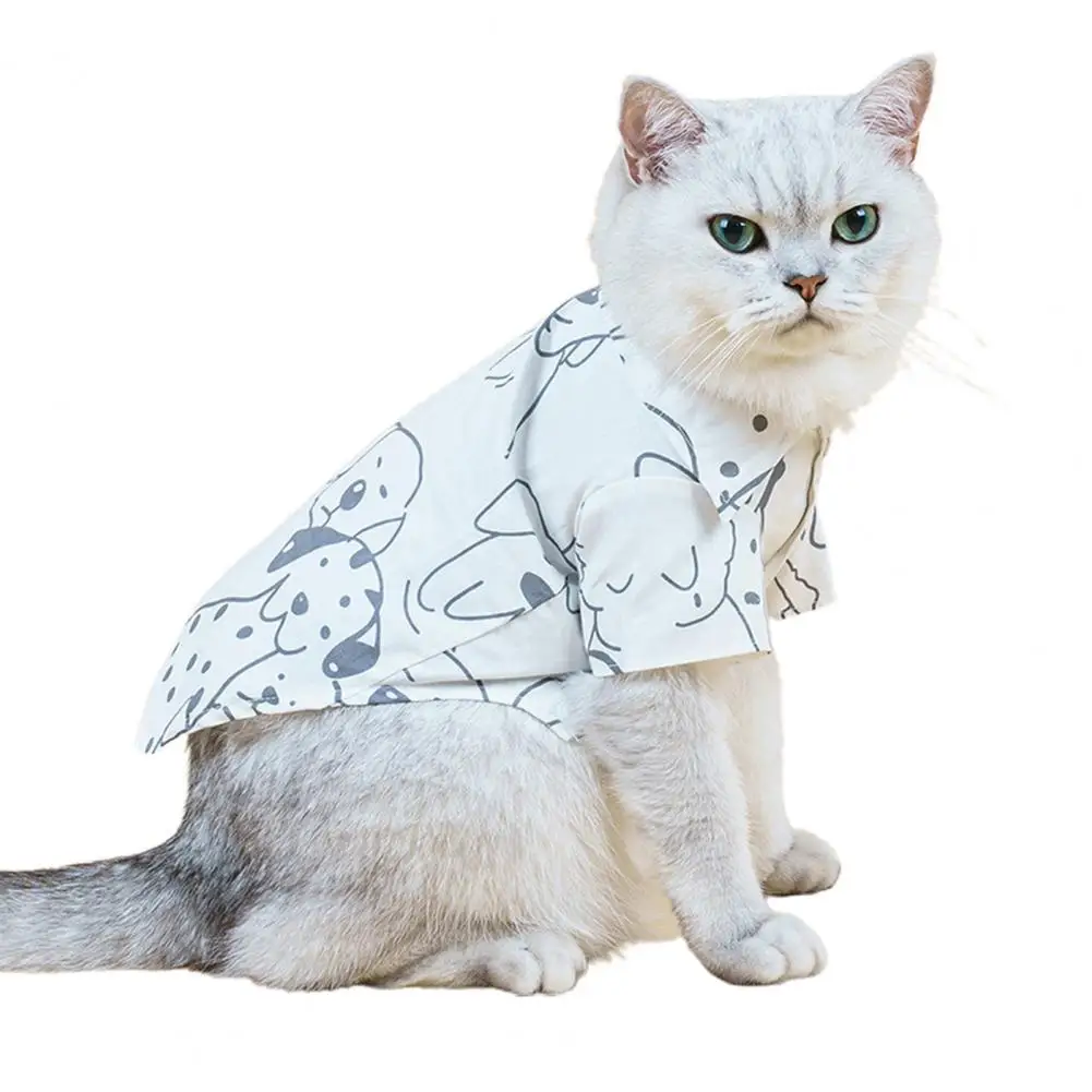 

Летняя хлопковая футболка для домашних животных, отложной воротник, белая рубашка с мультяшным принтом для домашних животных, блузка