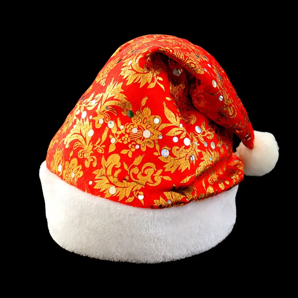 Мягкая Рождественская шапка из плюша с золотым узором для вечеринки малышей