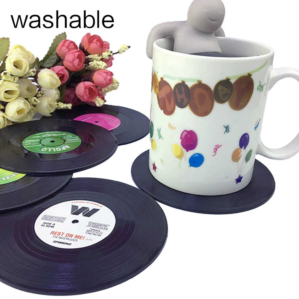 

1/4/6PCS Home Table Cup Mat Creative Decor Coffee Drink Placemat Spinning Retro Vinyl CD Record Drinks Coasters Dropshipping
