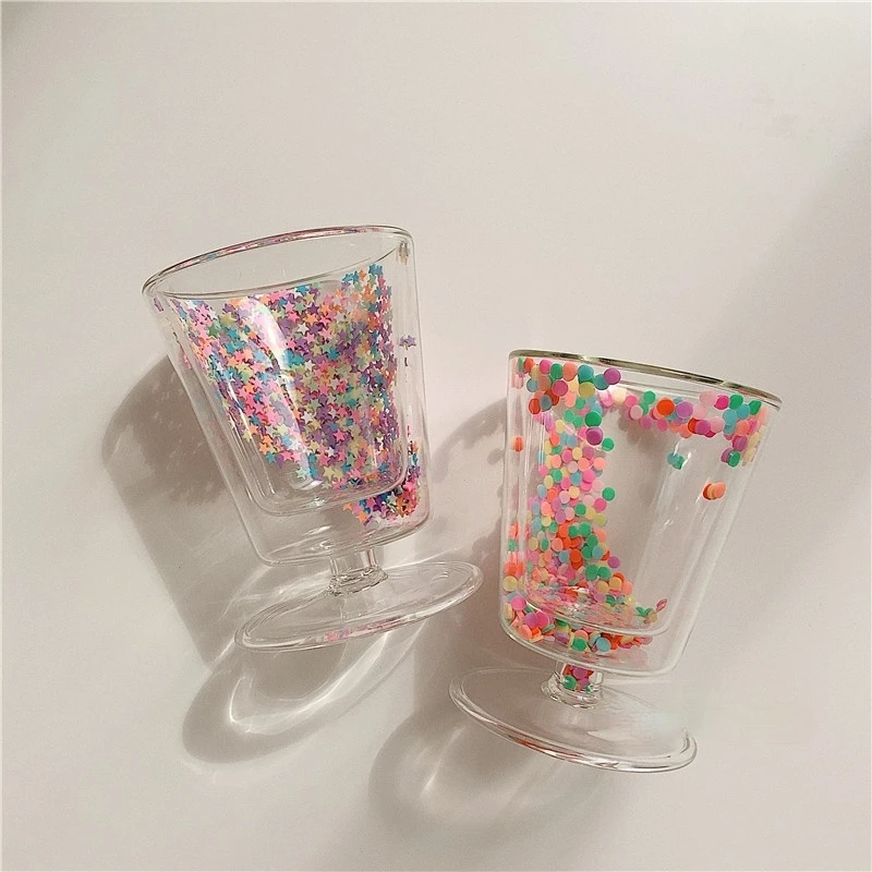 

Корейская креативная милая детская Веселая цветная чашка с сыпучим песком прозрачная двойная стеклянная чашка для воды чашка для кофе моло...