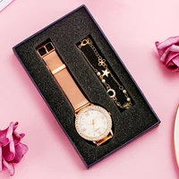 rose gold women watch gift box 2021 luxury fashion lady wrist watch mesh female clock gift for women