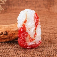 dragon red white jade pendant necklace chinese hand carved natural charm jewelry amulet fashion accessories for men women gifts