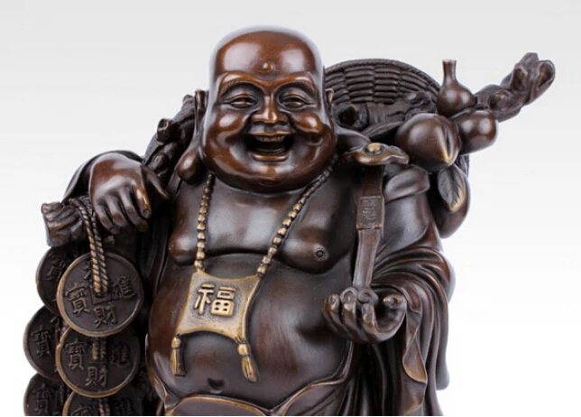 906 + 10 &quotКитай Бронзовый счастливый Майтрейя Будда монеты Тыква латунная Статуя