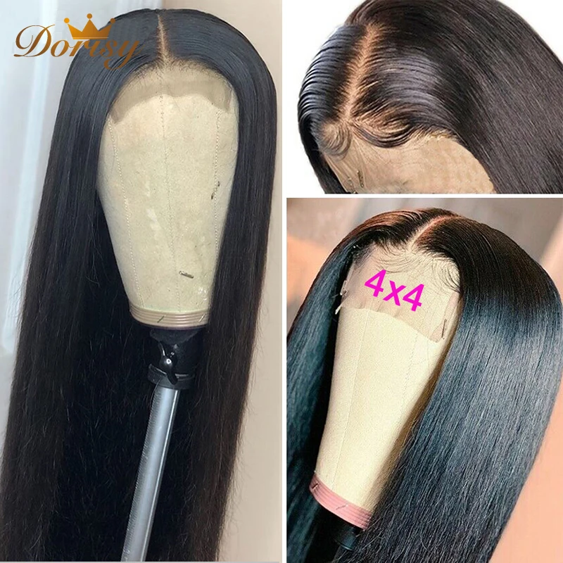 Парик на застежке парики из человеческих волос прямые парик средней длины 4x4 Для