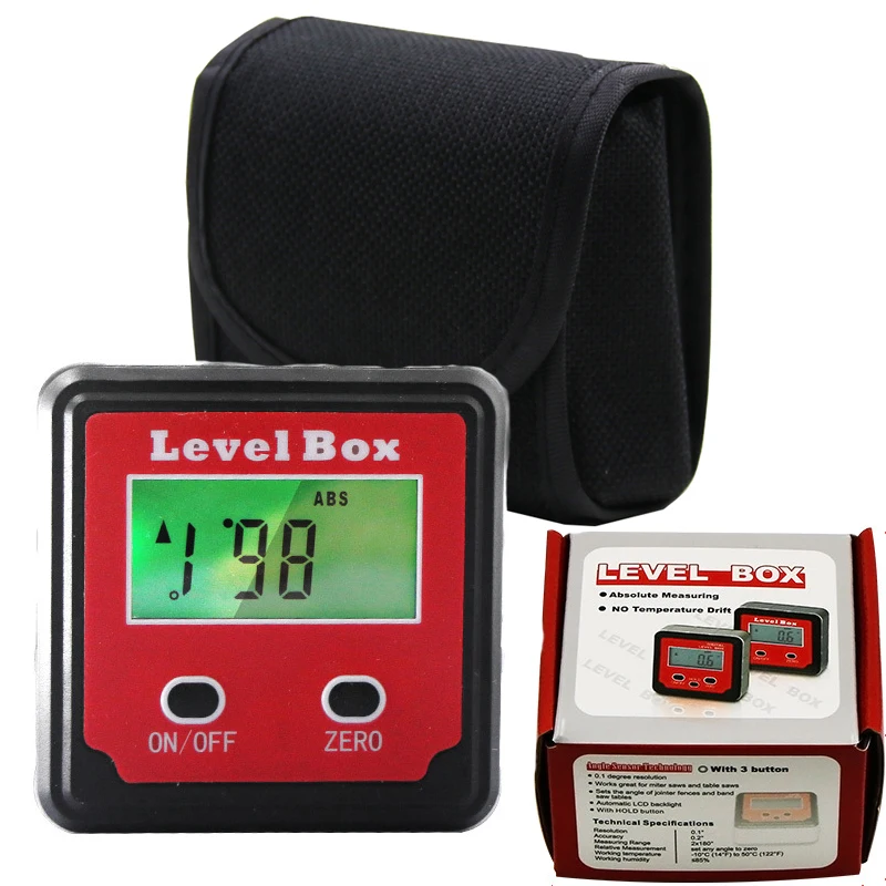 

Red 2-Key Precision Electronic Digital Protractor Display Inclinometer Digital Level Instrument Protractor Angle Box Hand Tools