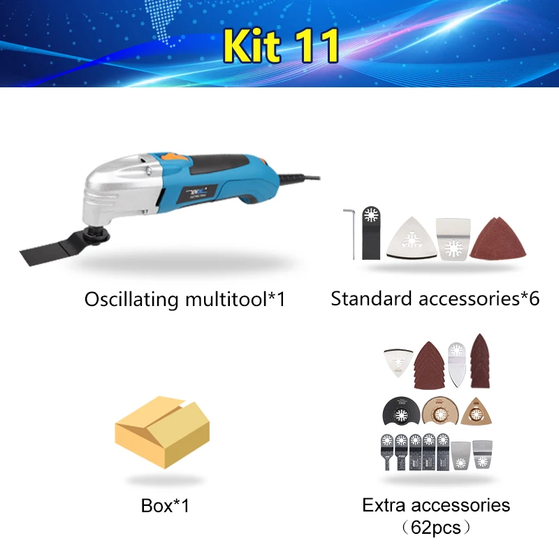 kit 11 МНОГОФУНКЦИОНАЛЬНЫЙ электроинструмент электрический триммер, Реноватор пилы 300 Вт Multimaster Осциллирующий Инструмент с ручкой, DIY обустройство дома - Цвет: kit 11