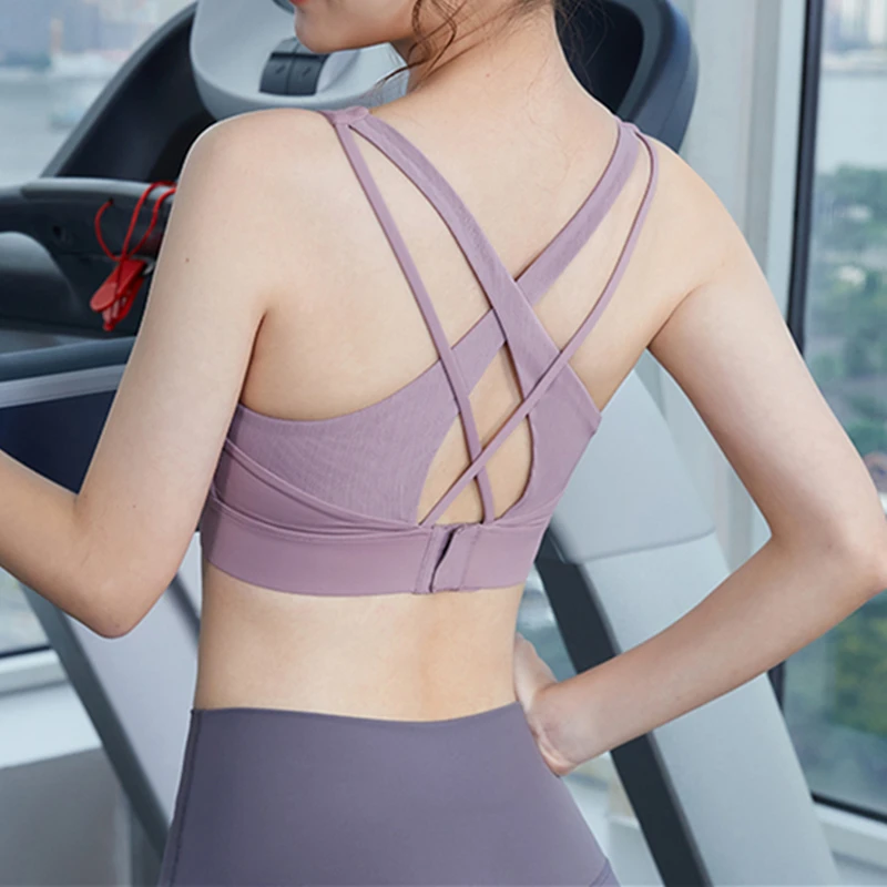 Women Cross Strap Sports Bra Nylon Yoga Gym Crop Top Brassiere Female Sexy Push Up Sport Bra Fitness Top Sport Breathable Bras