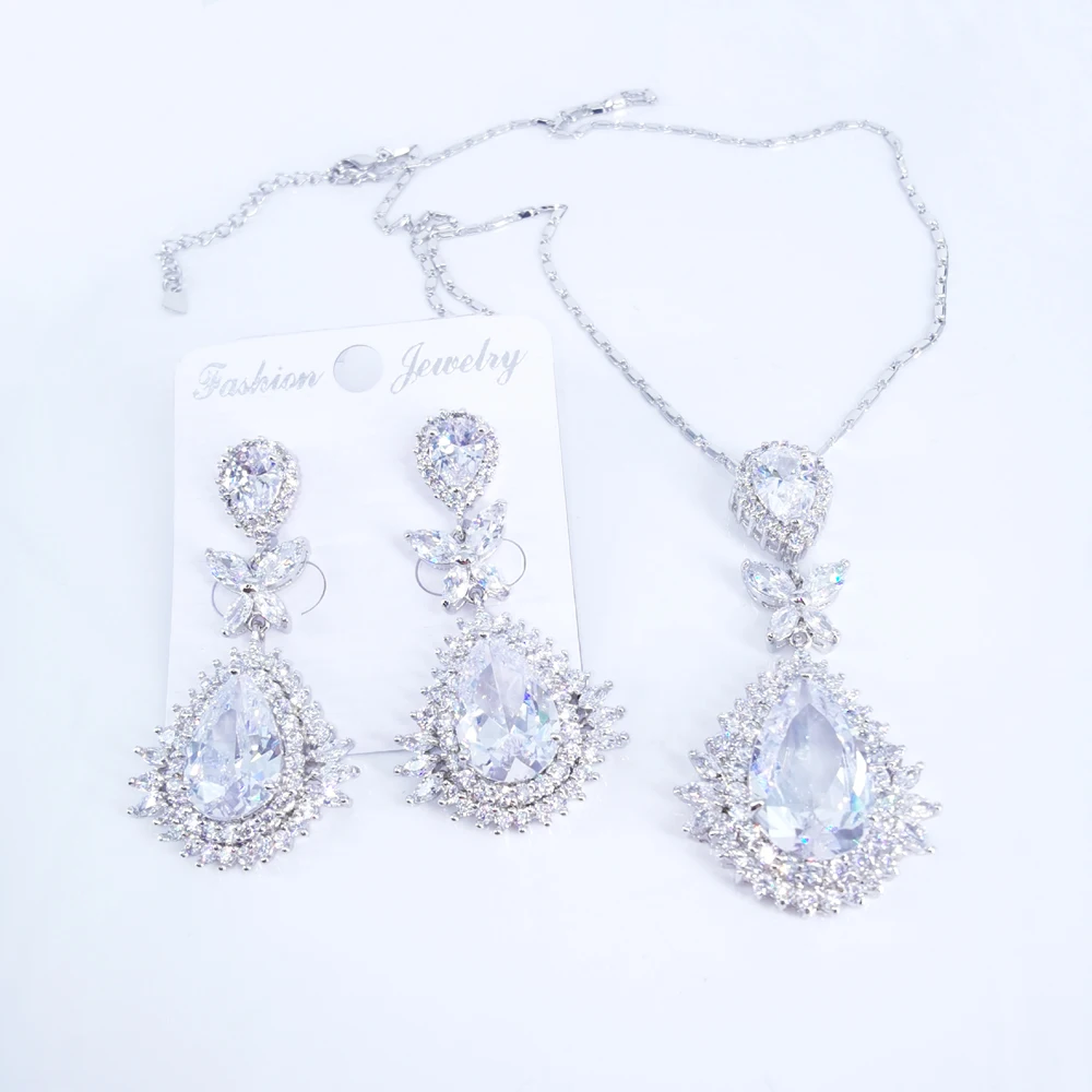 2020 Новая мода Фиолетовый Синий Красный Кристалл CZ Циркон ожерелье серьги