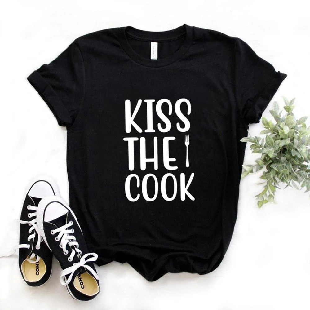 

Kiss The Cook Print Women T Shirt Short Sleeve O Neck Women Tshirt Ladies Fashion Tee Shirt Tops TX5596