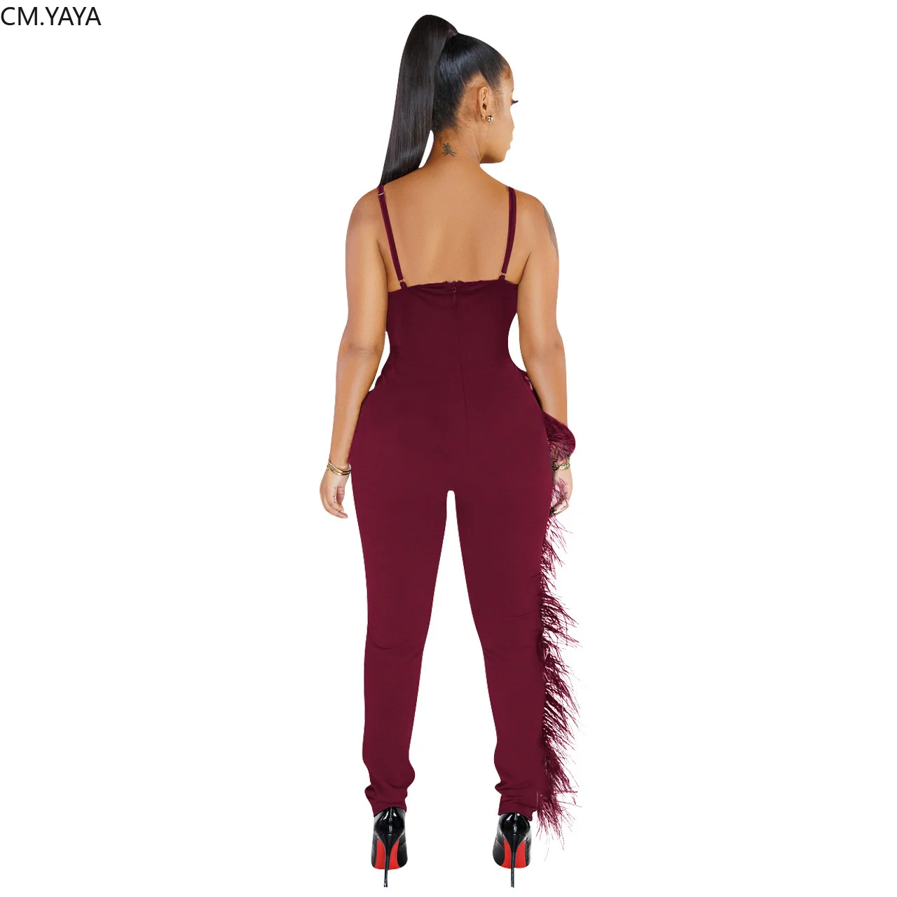 Женский Облегающий комбинезон на тонких бретелях с высокой талией клубный