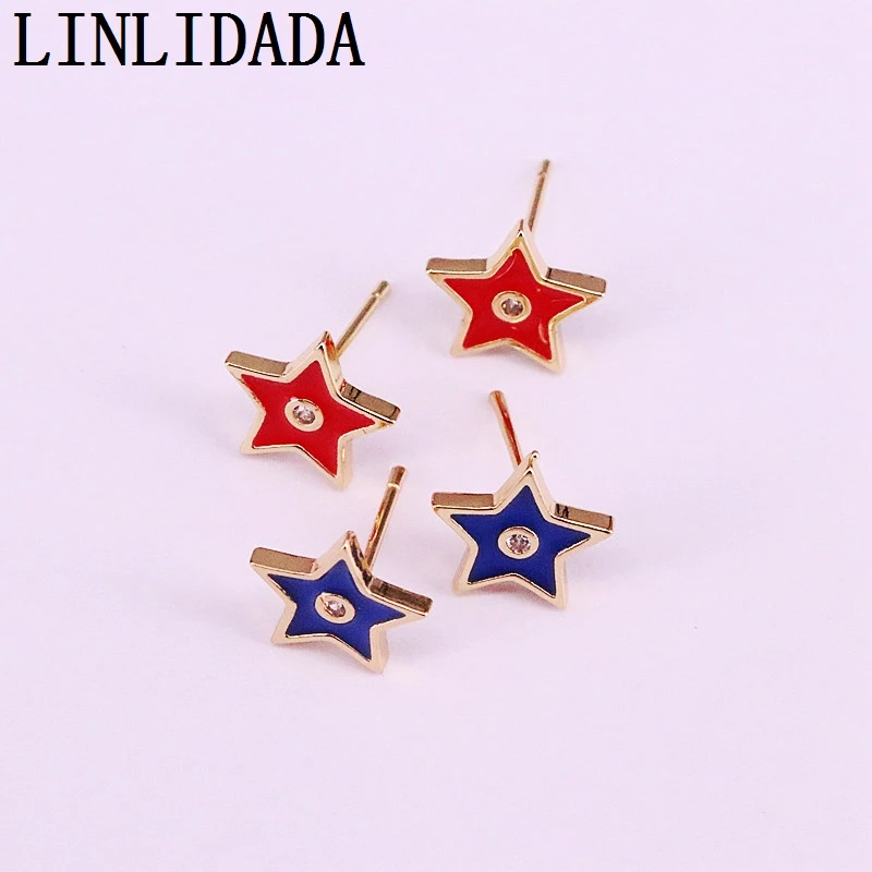 10Pair enamel Star Stud Earrings For Women with Clear CZ Earrings white red blue Jewelry cute Gift