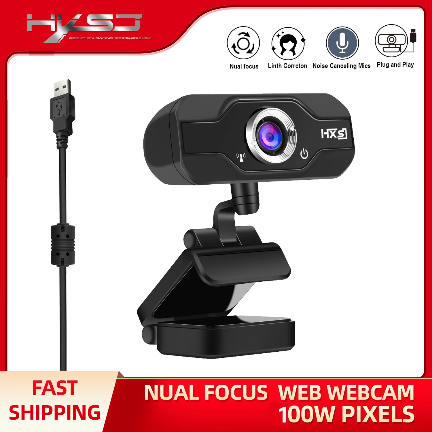 USB-камера HXSJ 720P HD Широкоформатная с микрофоном для ПК настольного компьютера или
