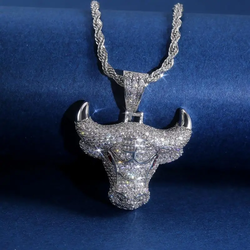 Ожерелье Iced Out Bull Head для мужчин и женщин в стиле хип-хоп модное посеребренное