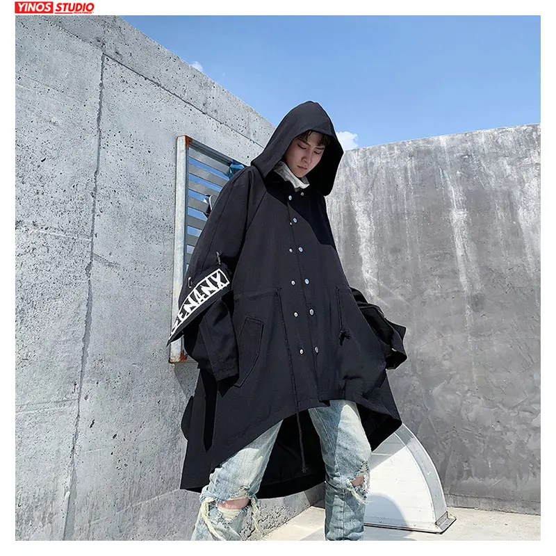 Японская уличная одежда с принтом мужская куртка-ветровка мешковатая накидка