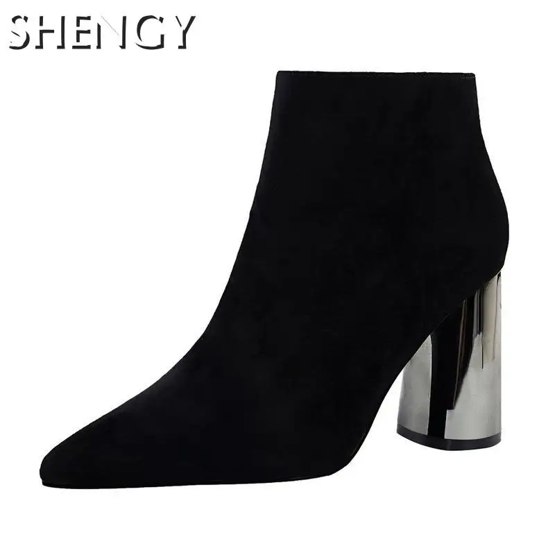 

New Black Fashion Women Ankle Boots 2021 Spring Ladies Pointed Toe Sexy Women Pumps Round Heel Casual Party Female Short Boots