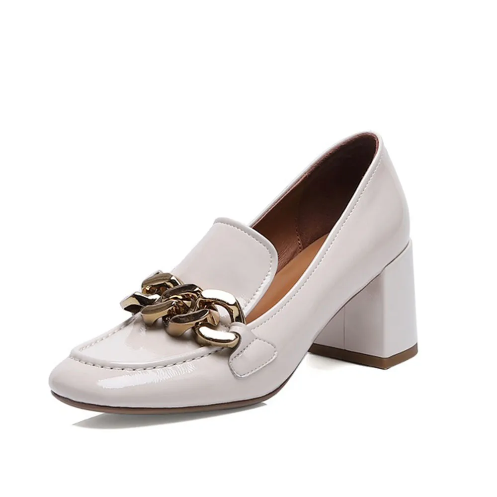 Туфли Kanseet женские на высоком каблуке лакированная кожа круглый носок украшение