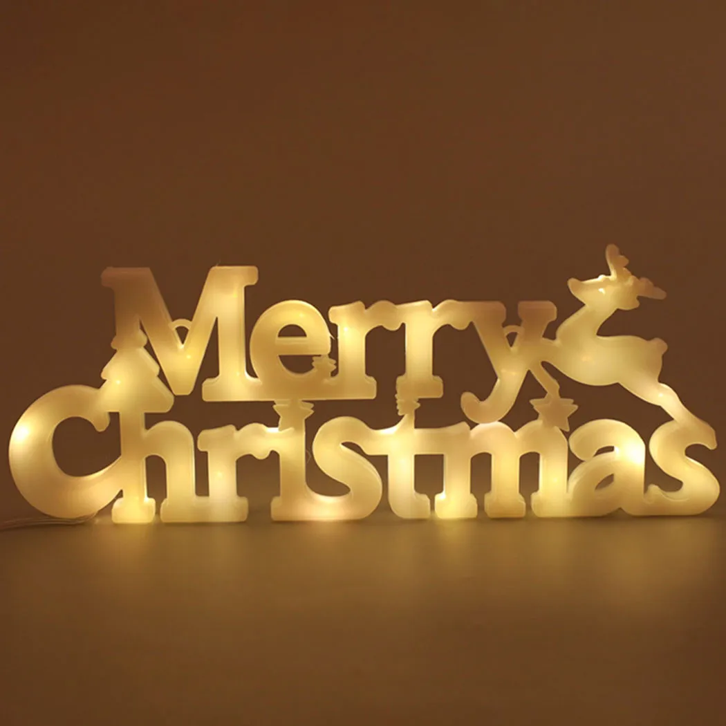 

Merry Christmas Letter Lights Decor LED Christmas Wreath Warm White Hang Lights Navidad Xmas Tree Hanging Decoration