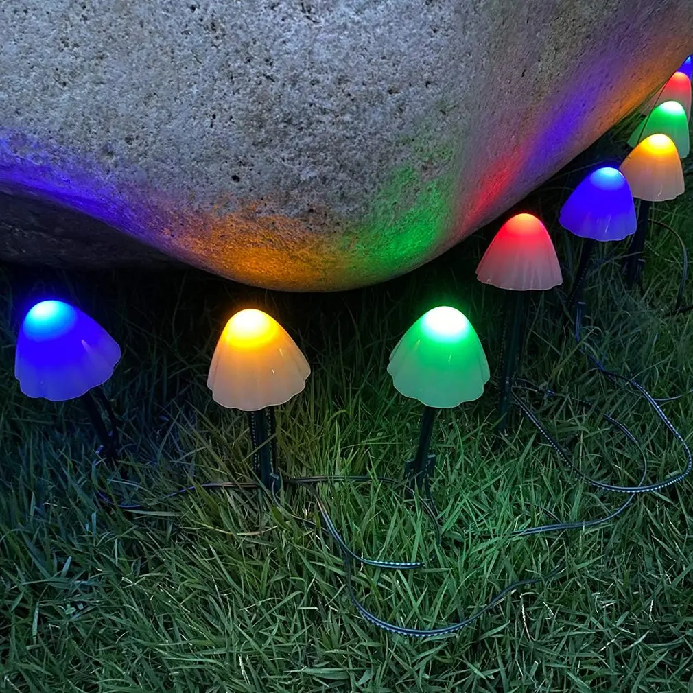 

12 LED Outdoor Solar String Mini Mushroom Lights Garden Patio Yard Landscape Party Lawn Pathway Decorative Lights