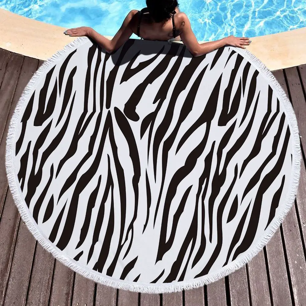 

Microfiber Round Beach Towel Leopard Zebra Tortoise Animal Bath Towel Summer Blanket With Tassel Toalla Bohemian Beach Mat