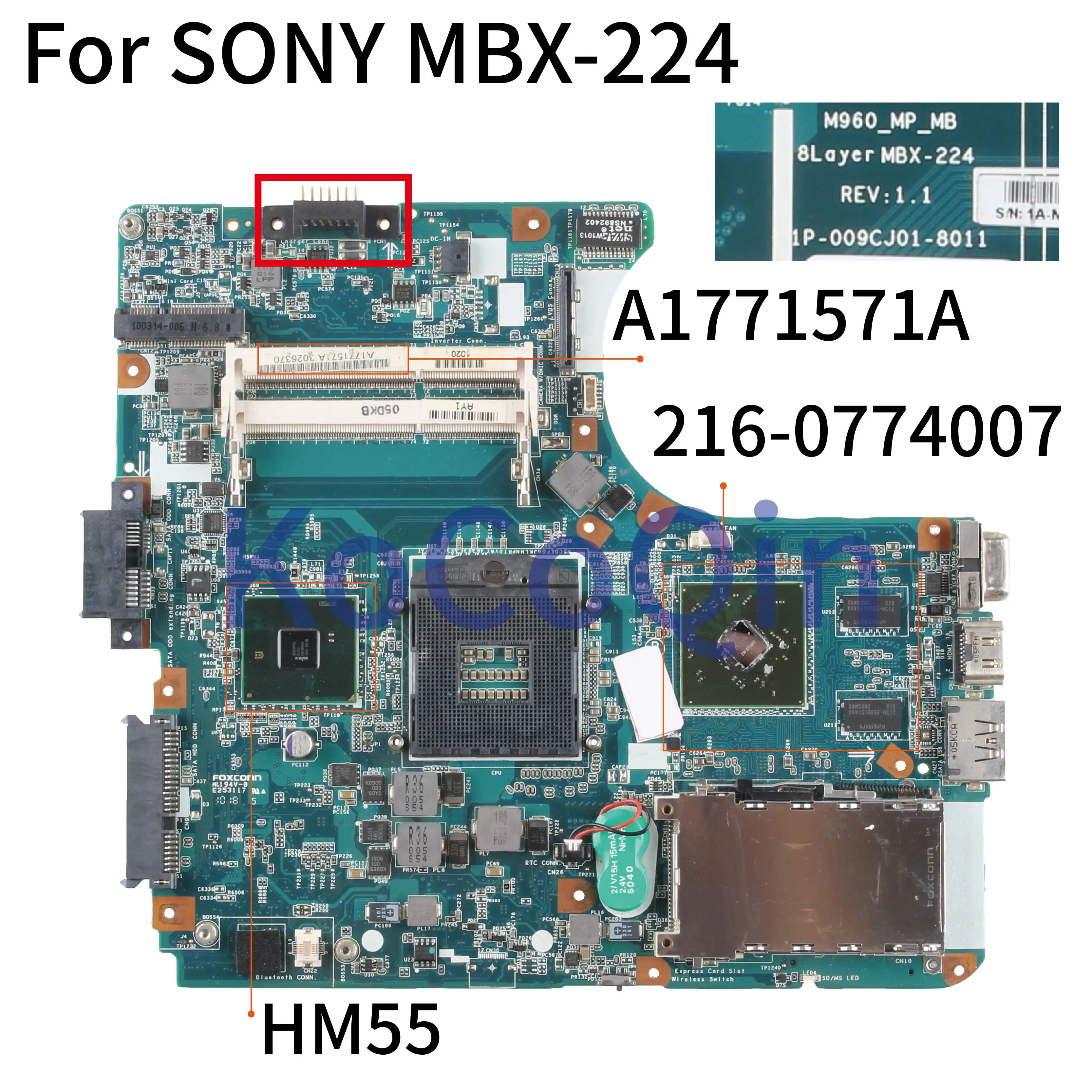 Материнская плата KoCoQin для ноутбука SONY MBX 224 M960 1P 009CJ01 8011 A1771571A HM55 материнская