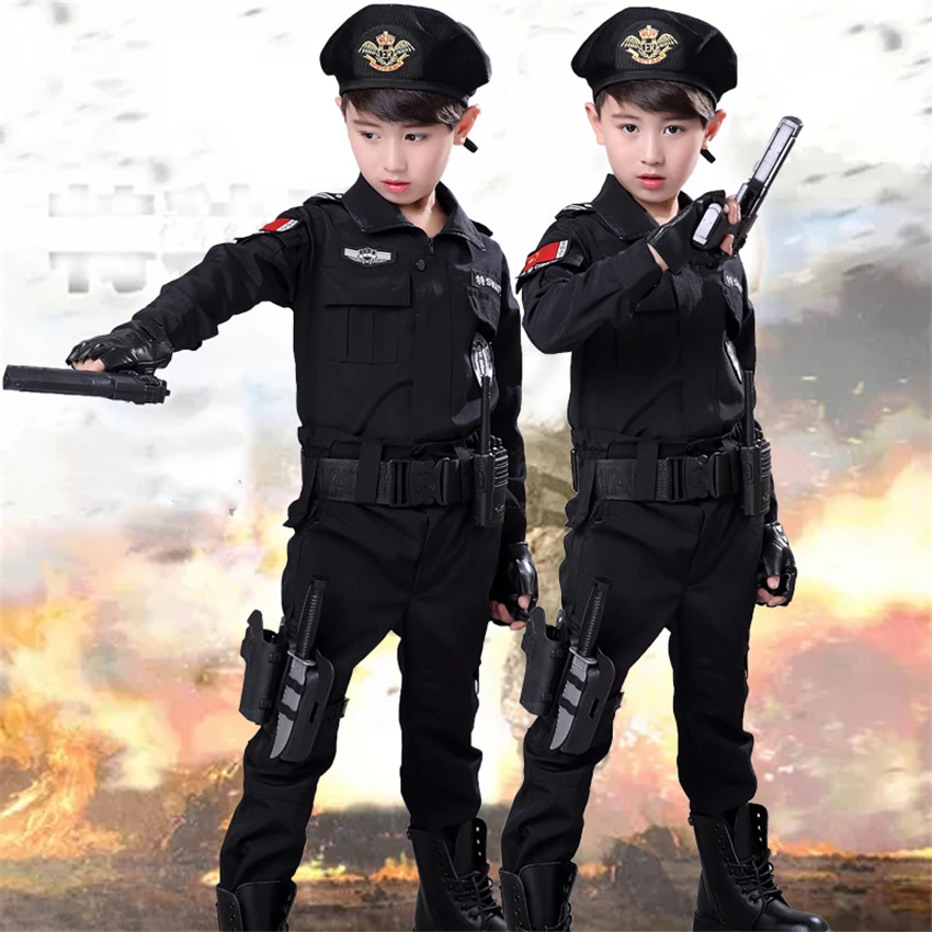 Униформа полицейского на Хэллоуин причудливый костюм спецназа для детей косплея