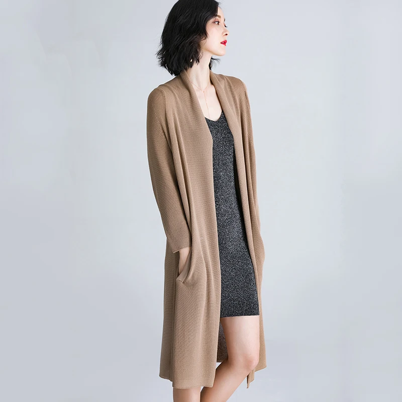 2020 Women linen Cardigan Long Sleeve High Quality Tops Spring Summer New Female Elegant loose thin Knit long Sweater coat |