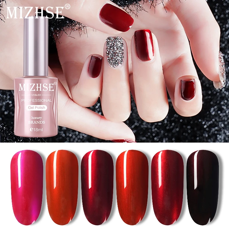 

MIZHSE Mirror Titanium Red Gel Nail Polish Soak Off UV Gel Varnish Silver Base Needed Nail Art Lacuqer 18ml With Pink Gift Box