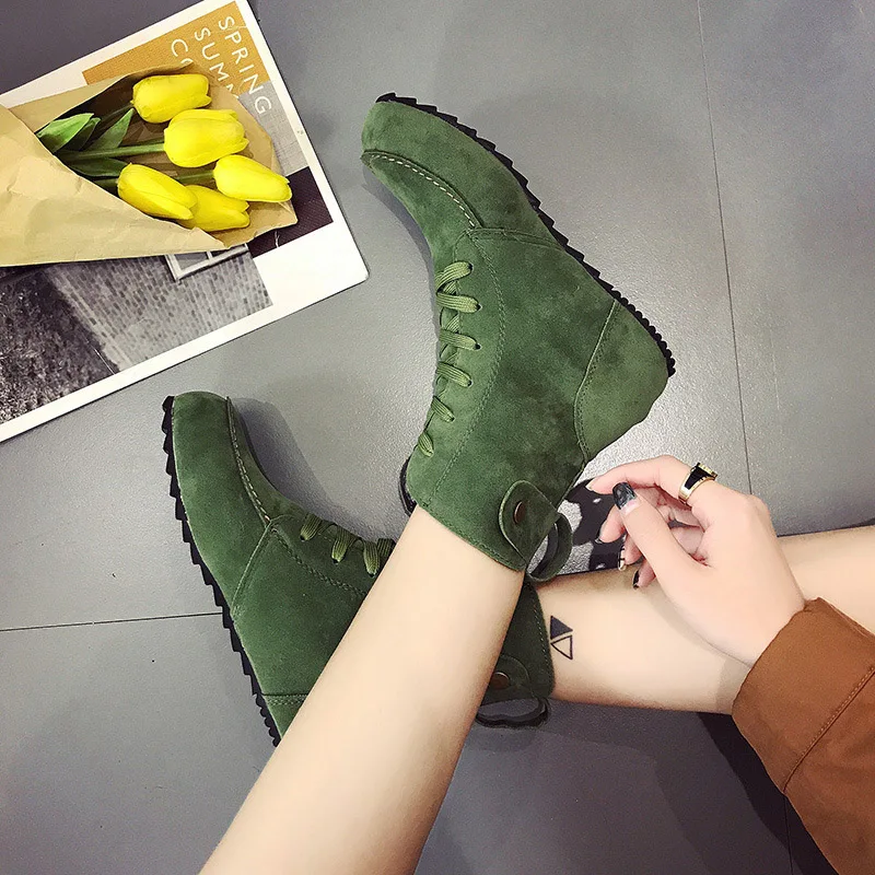 

Women's Warm and Comfortable Ankle Boots Women's Handmade Casual Plain Weave Lace-up Oversized Shoes Lace-up Suede Ankle Boots