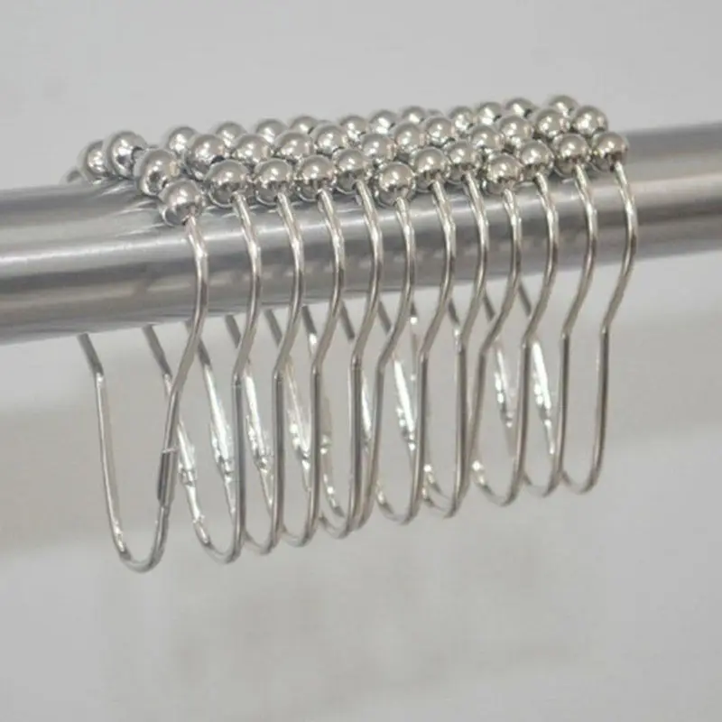 

12 Pcs/lot High Quality 5 Roller Polished Satin Nickel Ball Shower Curtain Rings Balls Curtain Hooks For Bathroom Accessories